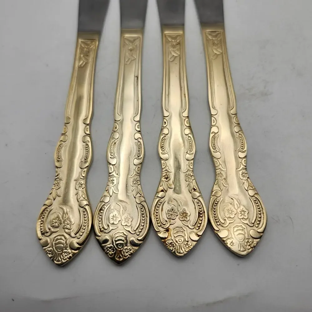 International San Marcos Gold Electroplate Flatware 8.75 Dinner Knives Lot of 4